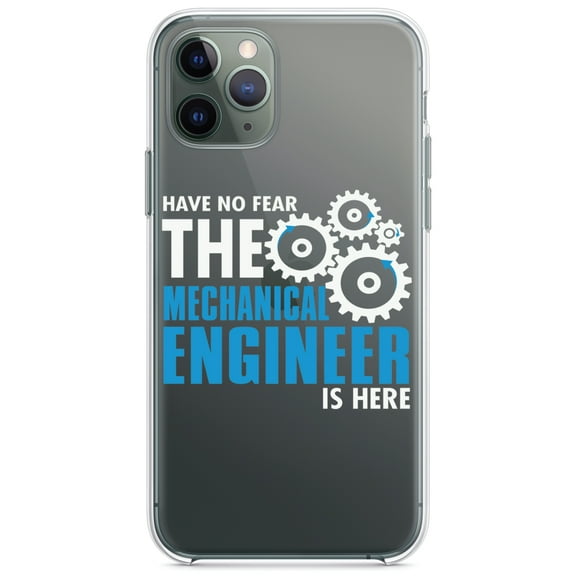 DistinctInk Clear Hybrid Case for Apple iPhone 13 (6.1" Screen) - No Fear Mechanical Engineer is Here - Raised Bezel Screen Guard