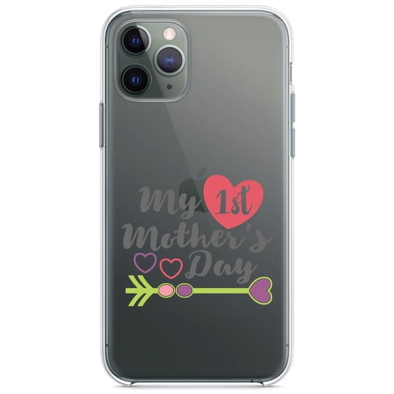 DistinctInk Clear Hybrid Case for Apple iPhone 13 (6.1" Screen) - My First Mother's Day Hearts - Raised Bezel Screen Guard