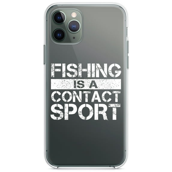 DistinctInk Clear Hybrid Case for Apple iPhone 13 (6.1" Screen) - Fishing is a Contact Sport - Slim Profile Design