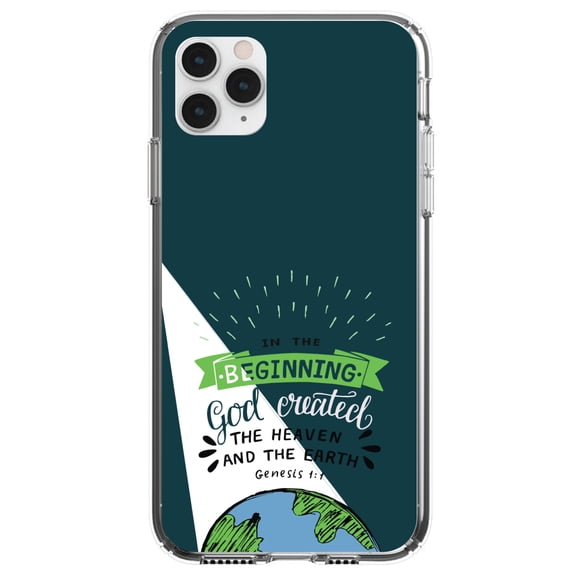 DistinctInk Clear Hybrid Case for Apple iPhone 13 (6.1" Screen) - God Created the Heaven & the Earth - Slim Profile Design