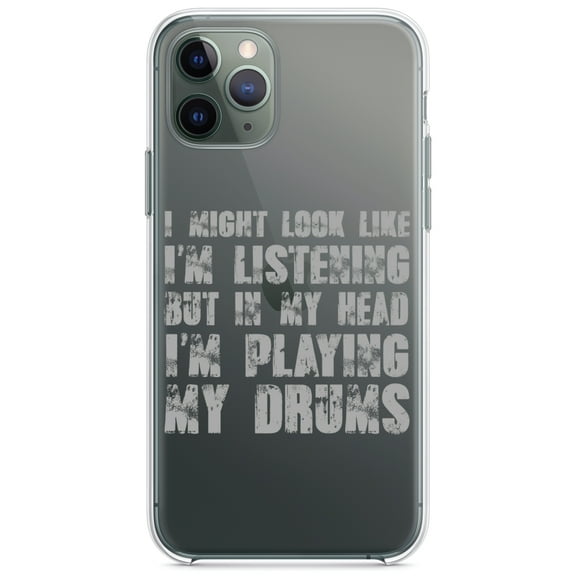 DistinctInk Clear Hybrid Case for Apple iPhone 13 (6.1" Screen) - In My Head, I'm Playing Drums - Wireless Charging Compatible