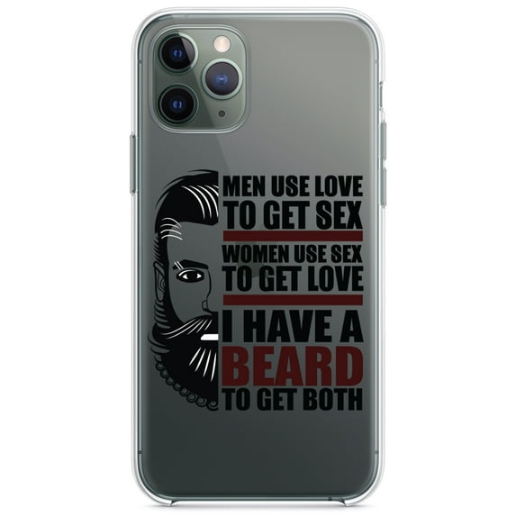 DistinctInk Clear Shockproof Hybrid Case for iPhone 13 (6.1" Screen) - TPU Bumper Acrylic Back Tempered Glass Screen Protector - I have a Beard to Get Love & Sex