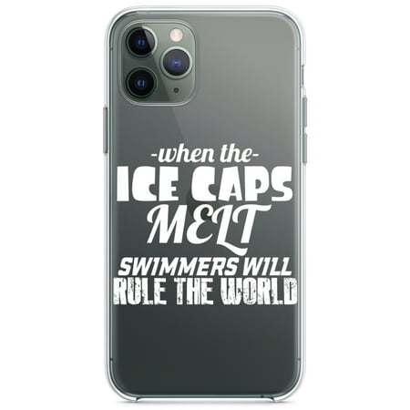 DistinctInk Clear Hybrid Case for Apple iPhone 13 (6.1" Screen) - When Ice Caps Melt Swimmer Rule the World - Wireless Charging Compatible