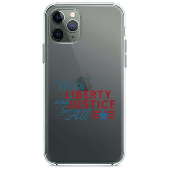 DistinctInk Clear Hybrid Case for Apple iPhone 13 (6.1" Screen) - With Liberty and Justice For All - Shockproof Protection