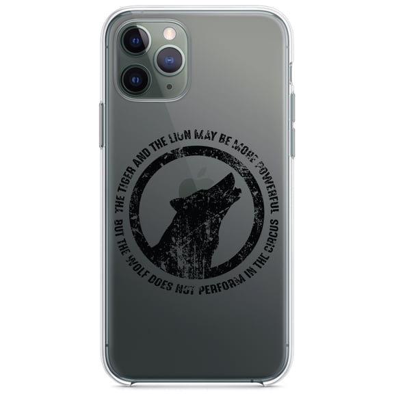 DistinctInk Clear Hybrid Case for Apple iPhone 13 (6.1" Screen) - Lion & Tiger Powerful, Wolf Not in Circus - Wireless Charging Compatible