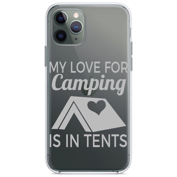 DistinctInk Clear Hybrid Case for Apple iPhone 13 (6.1" Screen) - My Love For Camping is In Tents - Raised Bezel Screen Guard