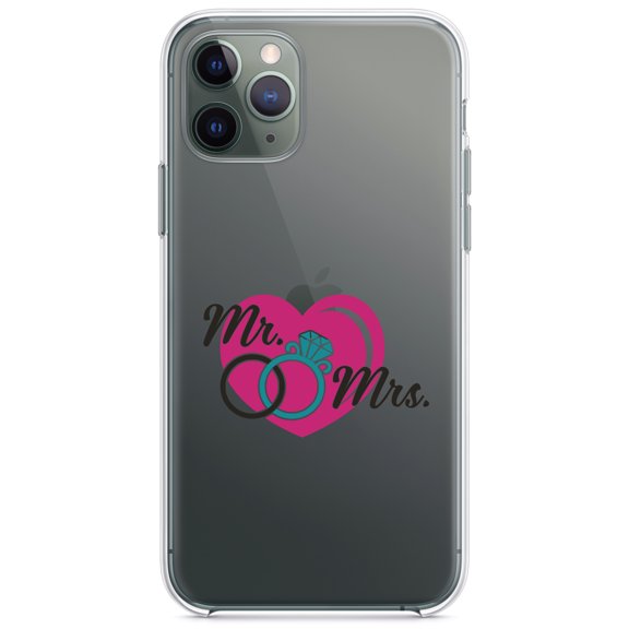 DistinctInk Clear Hybrid Case for Apple iPhone 13 (6.1" Screen) - Mr. & Mrs. Wedding Rings Heart - Lightweight Grip