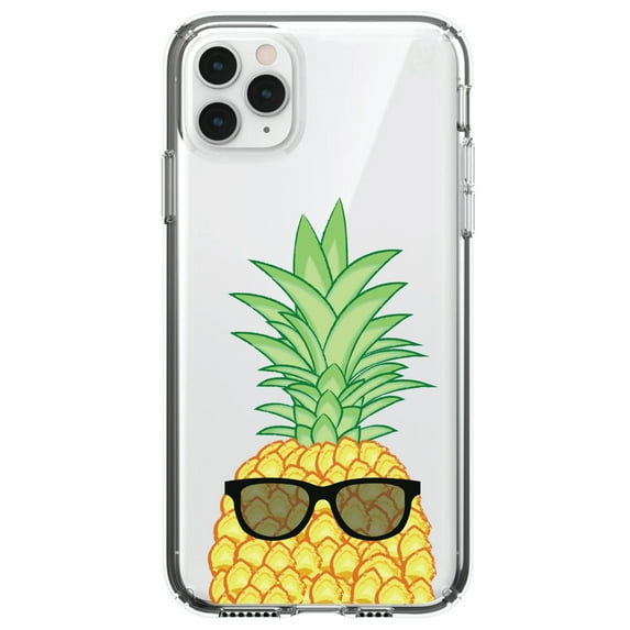 DistinctInk Clear Hybrid Case for Apple iPhone 13 (6.1" Screen) - Pineapple Top with Shades - Wireless Charging Compatible