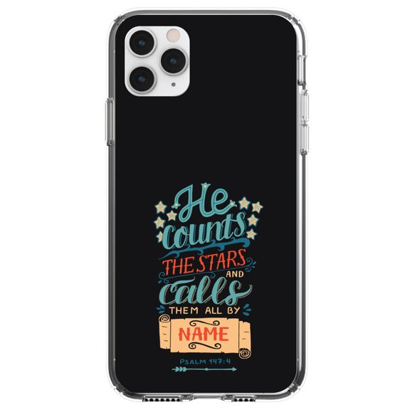 DistinctInk Clear Hybrid Case for Apple iPhone 13 (6.1" Screen) - He Counts the Stars Calls Them By Name - Wireless Charging Compatible