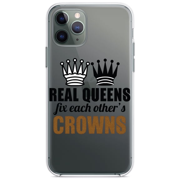 DistinctInk Clear Hybrid Case for Apple iPhone 13 (6.1" Screen) - Real Queens Fix Each Other's Crowns - Raised Bezel Screen Guard
