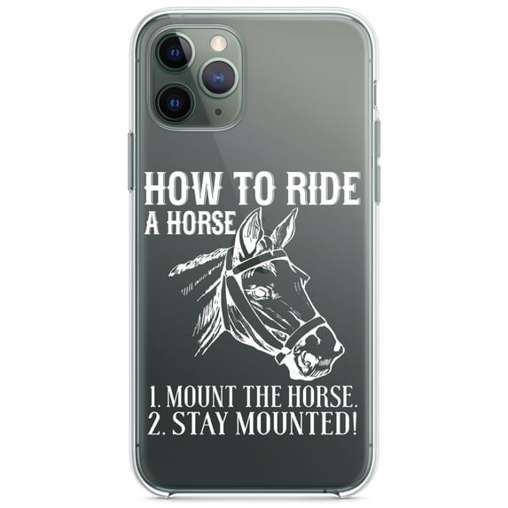DistinctInk Clear Shockproof Hybrid Case for iPhone 13 (6.1" Screen) - TPU Bumper Acrylic Back Tempered Glass Screen Protector - How To Ride a Horse - Stay Mounted