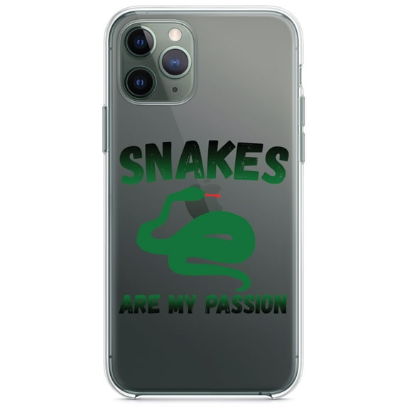 DistinctInk Clear Hybrid Case for Apple iPhone 13 (6.1" Screen) - Snakes Are My Passion - Tempered Glass Back