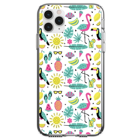 DistinctInk Clear Hybrid Case for Apple iPhone 13 (6.1" Screen) - Flamingo Pineapple Sun Glasses - Slim Profile Design