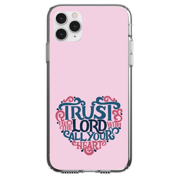 DistinctInk Clear Hybrid Case for Apple iPhone 13 (6.1" Screen) - Trust In The Lord With All Your Heart - Lightweight Grip