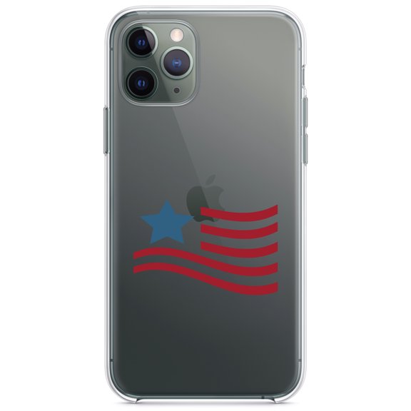DistinctInk Clear Hybrid Case for Apple iPhone 13 (6.1" Screen) - USA Waving Flag Red White & Blue - Wireless Charging Compatible