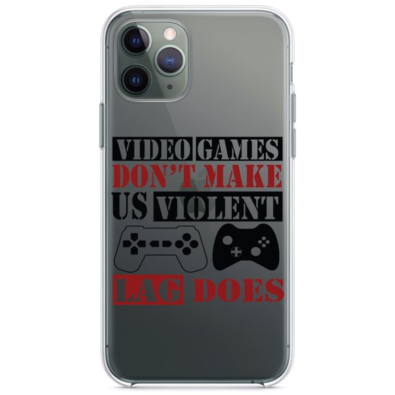 DistinctInk Clear Hybrid Case for Apple iPhone 13 (6.1" Screen) - Video Games Don't Make Me Violent Lag Does - Shockproof Protection