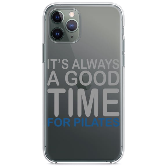 DistinctInk Clear Hybrid Case for Apple iPhone 13 Pro (6.1" Screen) - It's Always a Good Time for Pilates - Lightweight Grip