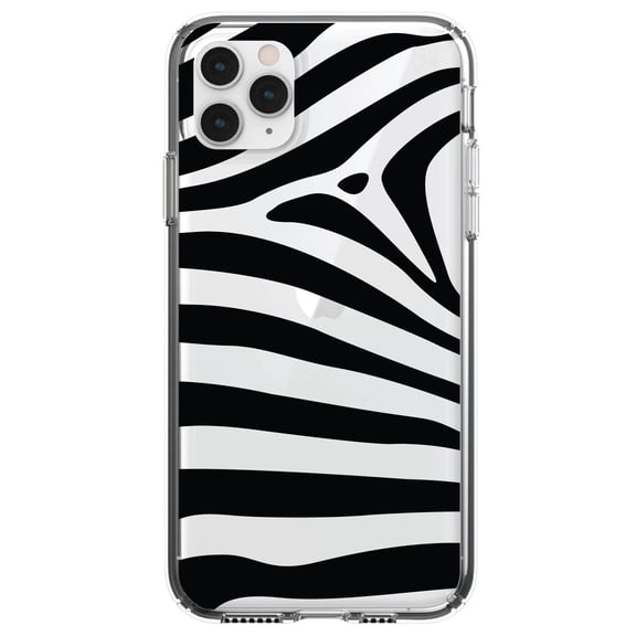 DistinctInk Clear Hybrid Case for Apple iPhone 13 Pro (6.1" Screen) - Black & Clear Zebra Stripes - Lightweight Grip