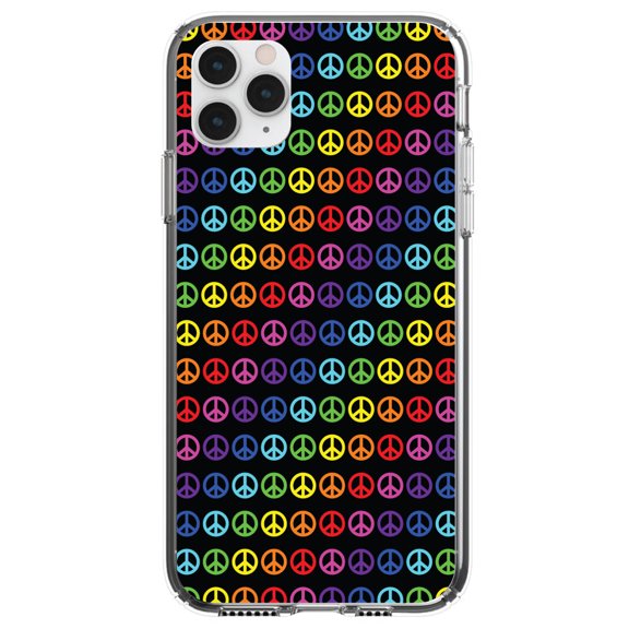 DistinctInk Clear Hybrid Case for Apple iPhone 13 Pro (6.1" Screen) - Black Rainbow Peace Signs - Slim Profile Design