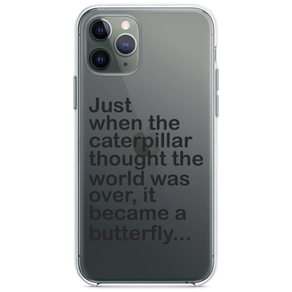 DistinctInk Clear Hybrid Case for Apple iPhone 13 Pro (6.1" Screen) - Caterpillar Though World Was Over Butterfly - Shockproof Protection