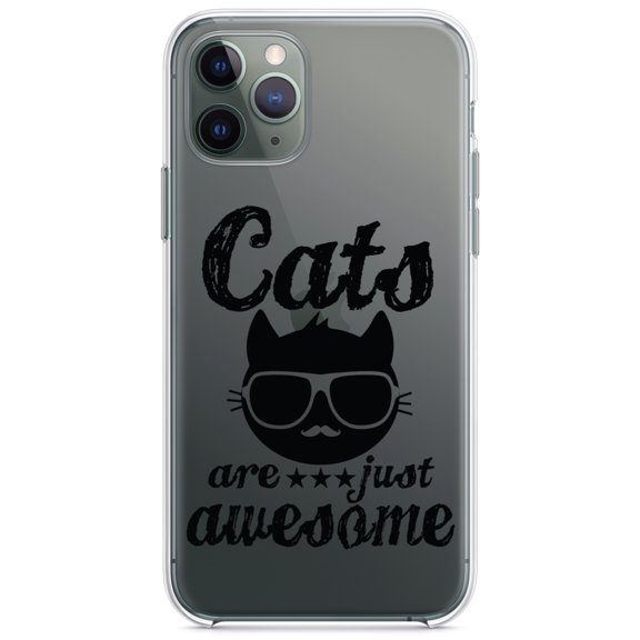 DistinctInk Clear Hybrid Case for Apple iPhone 13 Pro (6.1" Screen) - Cats Are Just Awesome - Wireless Charging Compatible