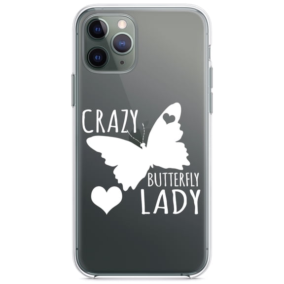 DistinctInk Clear Hybrid Case for Apple iPhone 13 Pro (6.1" Screen) - Crazy Butterfly Lady - Slim Profile Design