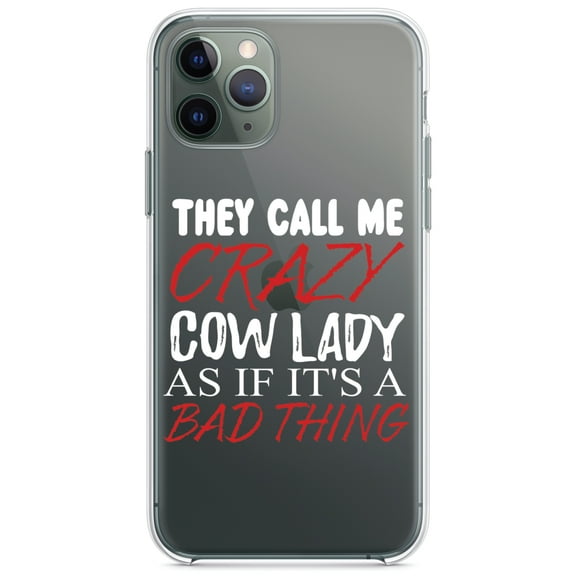 DistinctInk Clear Hybrid Case for Apple iPhone 13 Pro (6.1" Screen) - Crazy Cow Lady As If It's a Bad Thing - Lightweight Grip