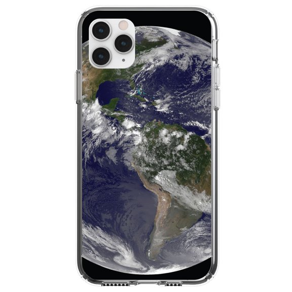 DistinctInk Clear Hybrid Case for Apple iPhone 13 Pro (6.1" Screen) - Earth Space Western Hemisphere - Tempered Glass Back