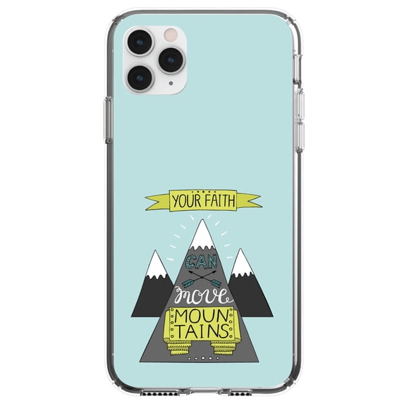 DistinctInk Clear Hybrid Case for Apple iPhone 13 Pro (6.1" Screen) - Your Faith Can Move Mountains - Lightweight Grip