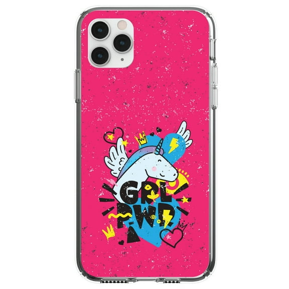 DistinctInk Clear Hybrid Case for Apple iPhone 13 Pro (6.1" Screen) - Unicorn Hearts Graffiti - Slim Profile Design