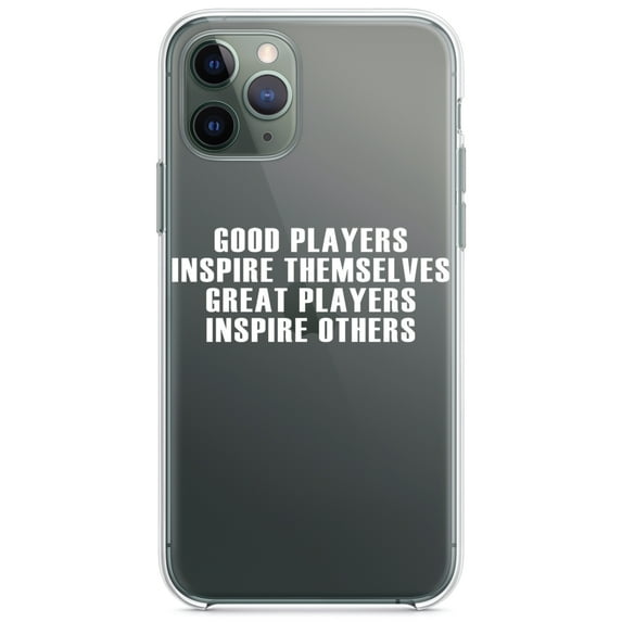 DistinctInk Clear Hybrid Case for Apple iPhone 13 Pro (6.1" Screen) - Great Players Inspire Others - Tempered Glass Back