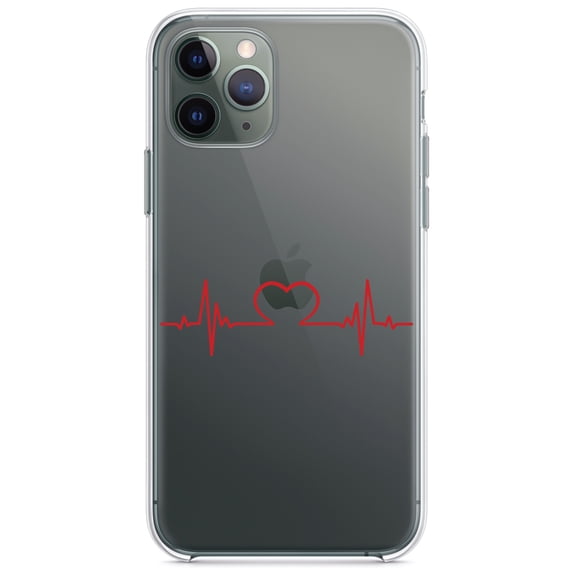 DistinctInk Clear Hybrid Case for Apple iPhone 13 Pro (6.1" Screen) - Heart Pulse EKG Red Valentine - Slim Profile Design