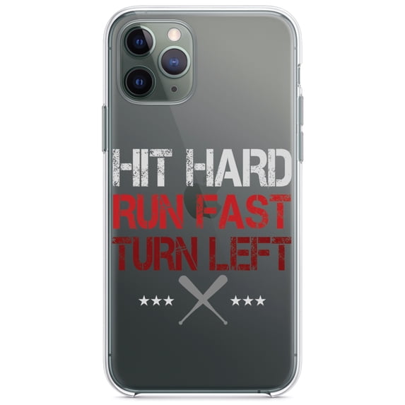 DistinctInk Clear Hybrid Case for Apple iPhone 13 Pro (6.1" Screen) - Hit Hard Run Fast Turn Left Baseball - Lightweight Grip