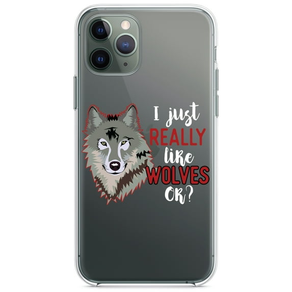 DistinctInk Clear Shockproof Hybrid Case for iPhone 13 PRO (6.1" Screen) - TPU Bumper Acrylic Back Tempered Glass Screen Protector - I Just Really Like Wolves OK?