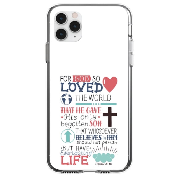 DistinctInk Clear Hybrid Case for Apple iPhone 13 Pro (6.1" Screen) - For God So Loved The World - Lightweight Grip