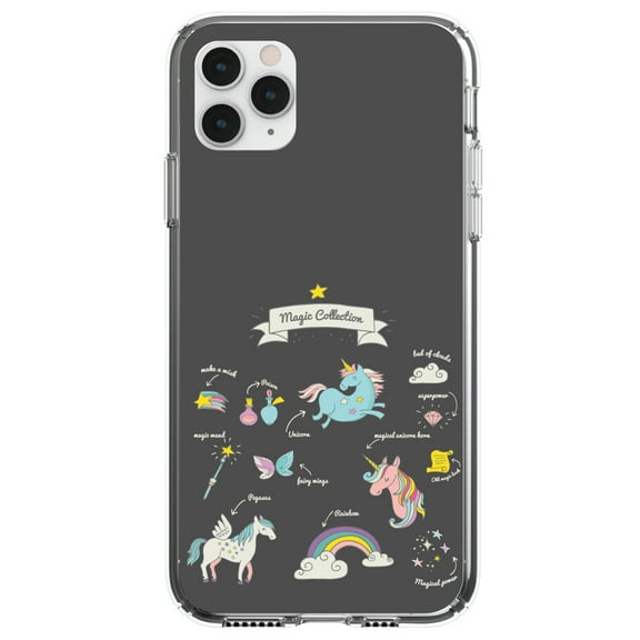 DistinctInk Clear Hybrid Case for Apple iPhone 13 Pro (6.1" Screen) - Unicorn, Rainbow - Wireless Charging Compatible