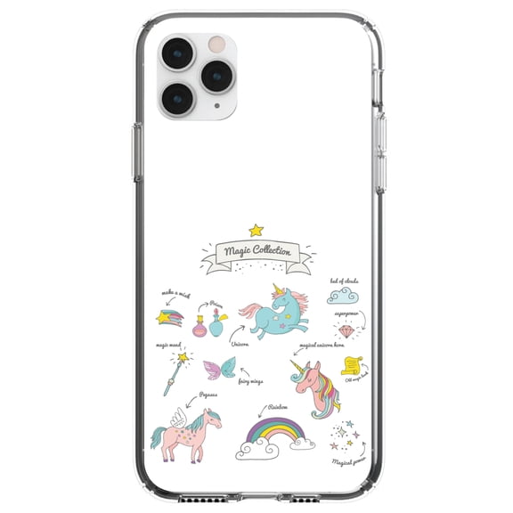DistinctInk Clear Hybrid Case for Apple iPhone 13 Pro (6.1" Screen) - Unicorn, Rainbow - Tempered Glass Back
