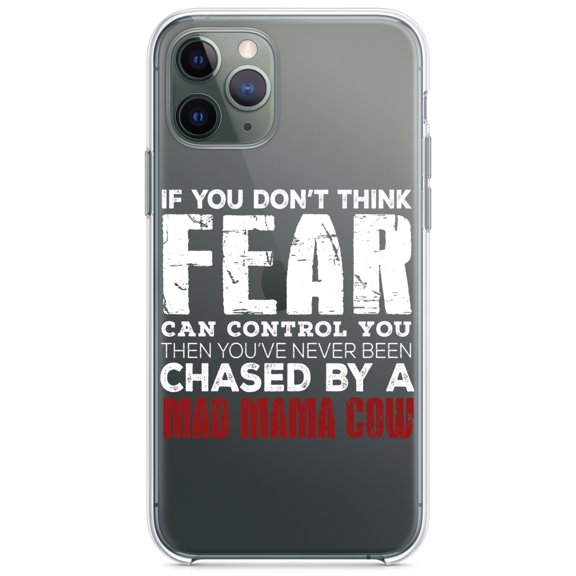 DistinctInk Clear Shockproof Hybrid Case for iPhone 13 PRO (6.1" Screen) - TPU Bumper Acrylic Back Tempered Glass Screen Protector - Never Been Chased By A Mad Mama Cow