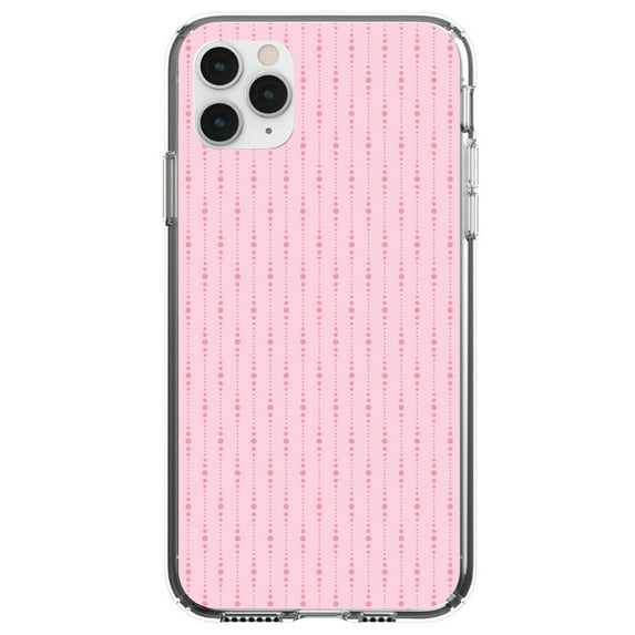 DistinctInk Clear Hybrid Case for Apple iPhone 13 Pro (6.1" Screen) - Pink Dot Line Pattern - Tempered Glass Back