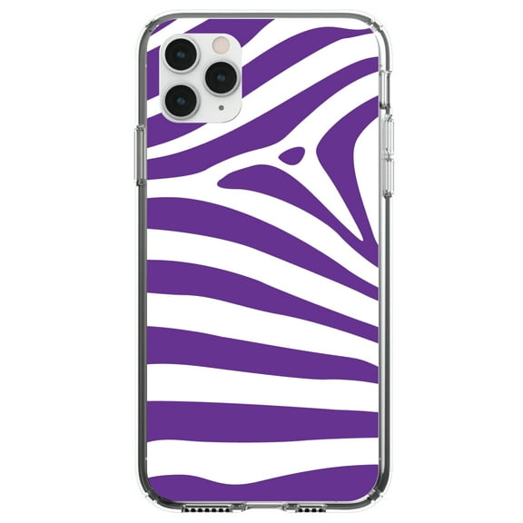 DistinctInk Clear Hybrid Case for Apple iPhone 13 Pro (6.1" Screen) - Purple & White Zebra Skin Stripes - Wireless Charging Compatible