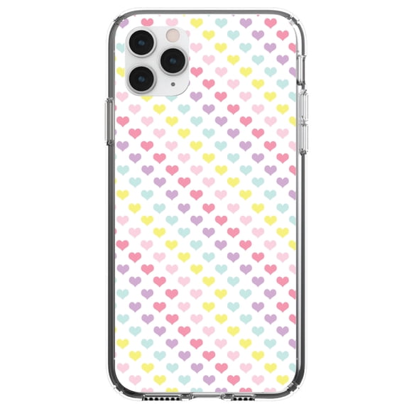 DistinctInk Clear Hybrid Case for Apple iPhone 13 Pro (6.1" Screen) - Rainbow Hearts Diagonal Pattern - Slim Profile Design