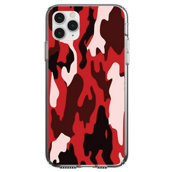 DistinctInk Clear Shockproof Hybrid Case for iPhone 13 PRO (6.1" Screen) - TPU Bumper, Acrylic Back, Tempered Glass Screen Protector - Red Black Camouflage - Camouflage Pattern