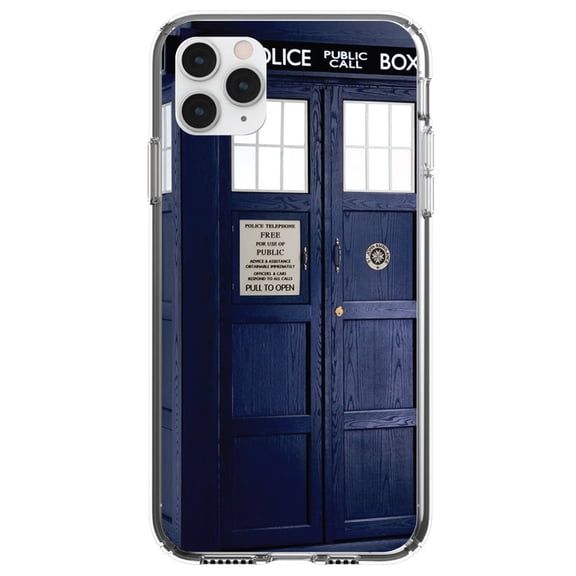 DistinctInk Clear Hybrid Case for Apple iPhone 13 Pro (6.1" Screen) - TARDIS Police Call Box - Shockproof Protection
