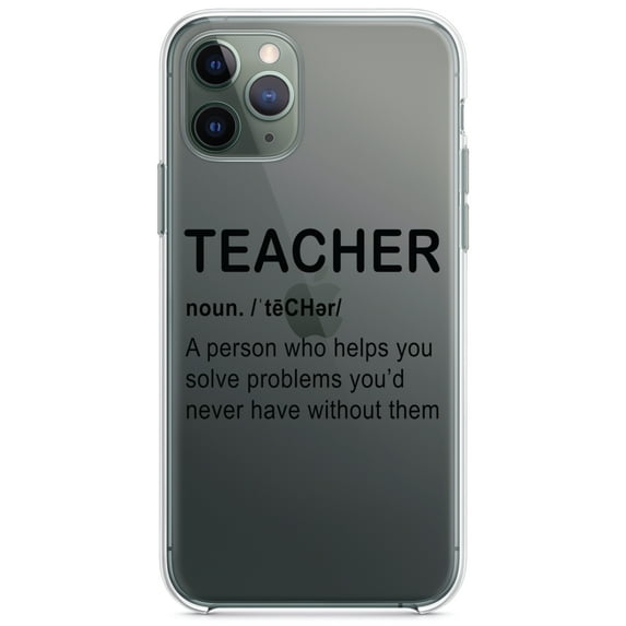 DistinctInk Clear Hybrid Case for Apple iPhone 13 Pro (6.1" Screen) - Teacher Definition Solves Problems - Lightweight Grip