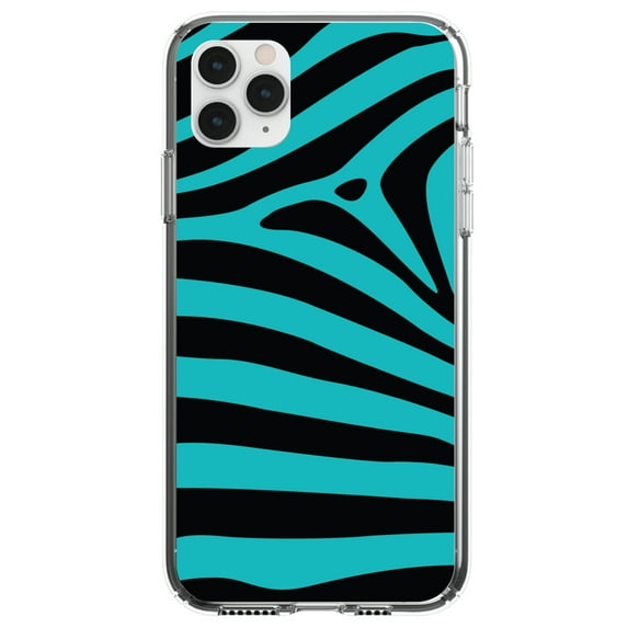 DistinctInk Clear Shockproof Hybrid Case for iPhone 13 PRO (6.1" Screen) - TPU Bumper, Acrylic Back, Tempered Glass Screen Protector - Teal Black Zebra Stripes