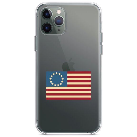 DistinctInk Clear Hybrid Case for Apple iPhone 13 Pro (6.1" Screen) - USA Colonial Flag Red White & Blue - Lightweight Grip