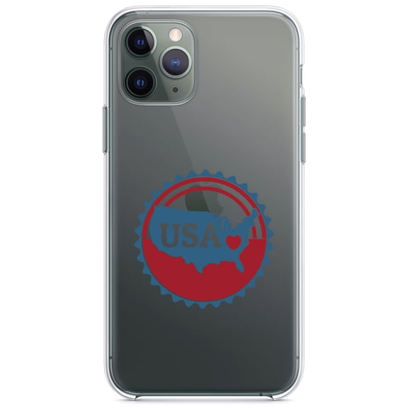 DistinctInk Clear Hybrid Case for Apple iPhone 13 Pro (6.1" Screen) - USA Heart Seal Red White & Blue - Slim Profile Design