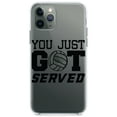 thumbnail image 1 of DistinctInk Clear Hybrid Case for Apple iPhone 13 Pro (6.1" Screen) - You Just Got Served Volleyball - Tempered Glass Back, 1 of 2