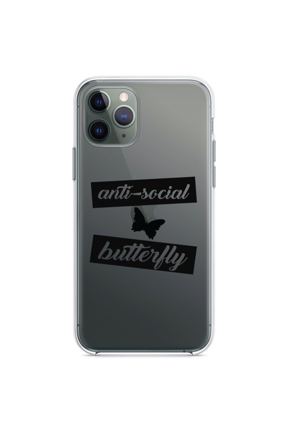 Clear Hybrid Case for Apple iPhone 13 Pro Max (6.7" Screen) - Anti-Social Butterfly - Wireless Charging Compatible