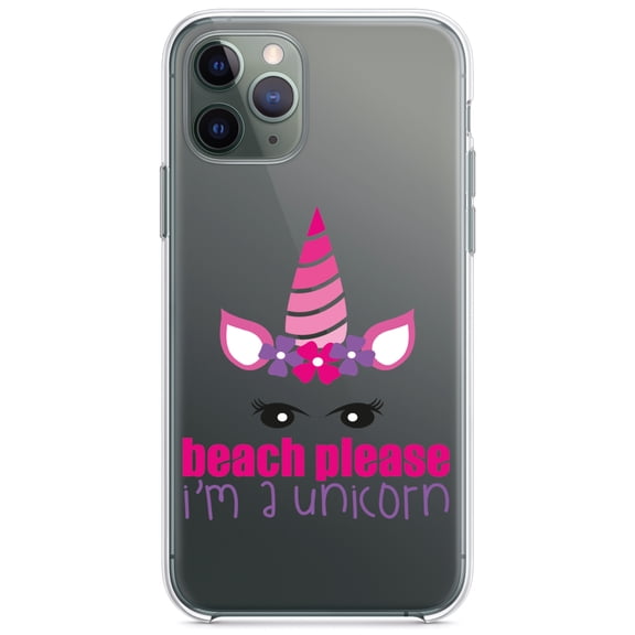 DistinctInk Clear Hybrid Case for Apple iPhone 13 Pro Max (6.7" Screen) - Beach Please I'm a Unicorn - Lightweight Grip